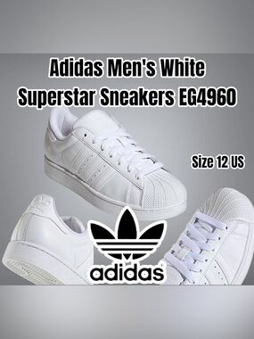 adidas White Classic Superstar Low-Top Sneakers, Size 12 US